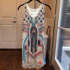 med/large sequin bead blue orange white dress